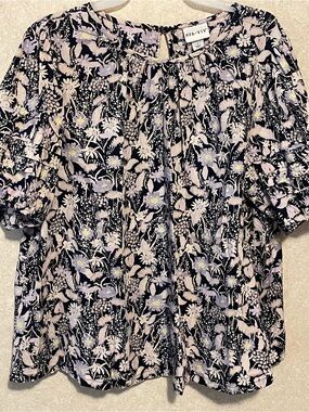 Ava & Viv Black Floral Short-Sleeve Peasant Blouse - Pink & Lavender